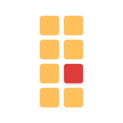 Das Bild zeigt symbolhaft 2 mal 4 leuchtend orange Kacheln und eine roten Kachel, wie die Tapora-App den Startbildschirm organisiert.